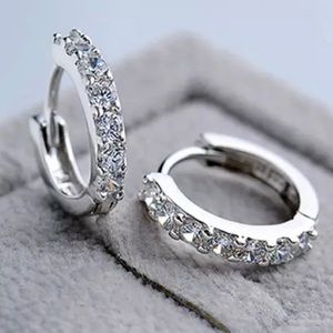 Solid sterling silver 925 clear cz hoop huggies